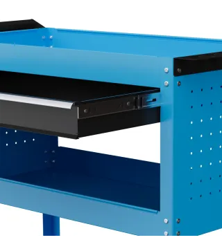 Carro de Taller Carro de Herramientas con 3 Bandejas y Cajón Ruedas con Frenos Asa Lateral Panel Lateral Perforado Azul