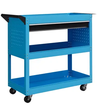 Carro de Taller Carro de Herramientas con 3 Bandejas y Cajón Ruedas con Frenos Asa Lateral Panel Lateral Perforado Azul