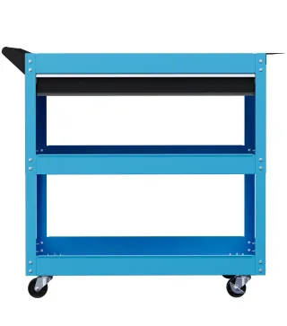 Carro de Taller Carro de Herramientas con 3 Bandejas y Cajón Ruedas con Frenos Asa Lateral Panel Lateral Perforado Azul