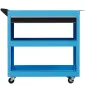 Carro de Taller Carro de Herramientas con 3 Bandejas y Cajón Ruedas con Frenos Asa Lateral Panel Lateral Perforado Azul
