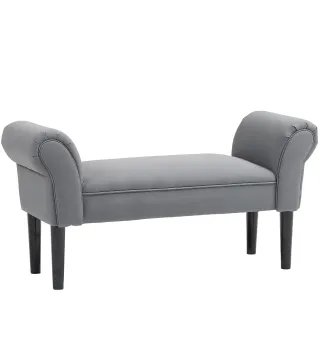 Banco Pie de Cama Tapizado en Lino Sintético con Patas de Madera Reposabrazos y Asiento Acolchado Gris Oscuro