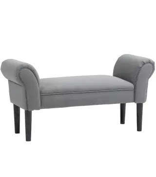 Banco Pie de Cama Tapizado en Lino Sintético con Patas de Madera Reposabrazos y Asiento Acolchado Gris Oscuro