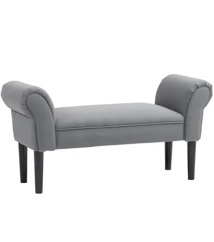 Banco Pie de Cama Tapizado en Lino Sintético con Patas de Madera Reposabrazos y Asiento Acolchado Gris Oscuro