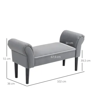 Banco Pie de Cama Tapizado en Lino Sintético con Patas de Madera Reposabrazos y Asiento Acolchado Gris Oscuro