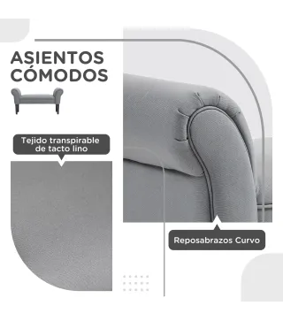 Banco Pie de Cama Tapizado en Lino Sintético con Patas de Madera Reposabrazos y Asiento Acolchado Gris Oscuro