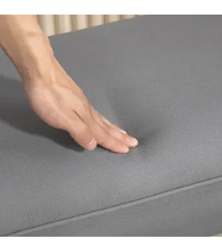 Banco Pie de Cama Tapizado en Lino Sintético con Patas de Madera Reposabrazos y Asiento Acolchado Gris Oscuro