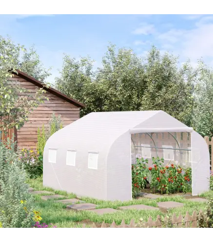 Invernadero de Túnel 445x300x205 cm Invernadero de Jardín con 6 Ventanas y Cubierta de Polietileno PE 140 g/m² Blanco