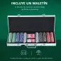 Maletín de Poker Profesional de Aluminio con 500 Fichas Juego Set de Poker Casino con 5 Dados 2 Barajas de Cartas y 1 Ficha de C