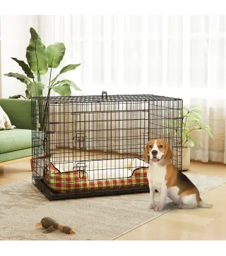 Jaula para Perros Plegable Jaula para Perros Medianos con 2 Puertas Bandeja Extraíble Asa y Marco de Alambre Acero 106x71,5x76 c