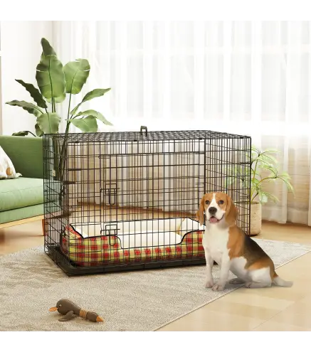 Jaula para Perros Plegable Jaula para Perros Medianos con 2 Puertas Bandeja Extraíble Asa y Marco de Alambre Acero 106x71,5x76 c