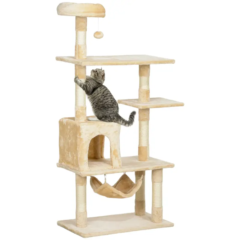 Árbol Rascador para Gatos Grande 70x40x152 cm Torre para Gatos con Múltiples Plataformas Cueva Hamaca Postes Beige