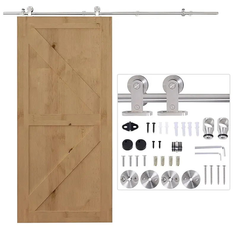 Kit de Herrajes de Acero Inoxidable para Instalación de Puerta Corredera de Madera Ø2,5x200 cm Plata