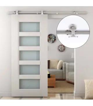 Kit de Herrajes de Acero Inoxidable para Instalación de Puerta Corredera de Madera Ø2,5x200 cm Plata