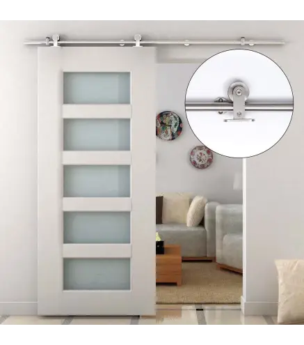 Kit de Herrajes de Acero Inoxidable para Instalación de Puerta Corredera de Madera Ø2,5x200 cm Plata