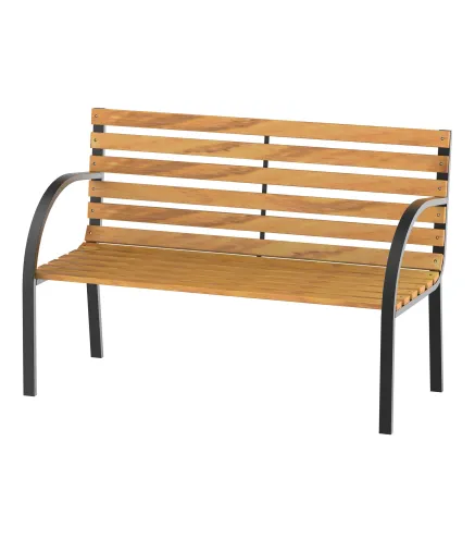 Banco de Jardín de Madera de 2 Plazas 122x60x83 cm con Respaldo y Apoyabrazos Listones y Marco de Acero Carga 220 kg Col