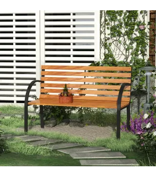 Banco de Jardín de Madera de 2 Plazas 122x60x83 cm con Respaldo y Apoyabrazos Listones y Marco de Acero Carga 220 kg Color Natur