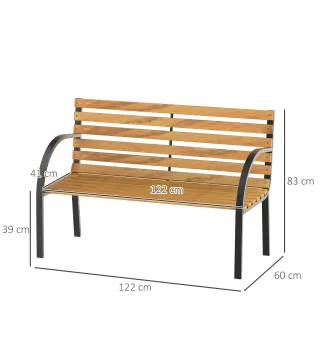 Banco de Jardín de Madera de 2 Plazas 122x60x83 cm con Respaldo y Apoyabrazos Listones y Marco de Acero Carga 220 kg Col