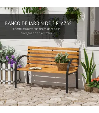 Banco de Jardín de Madera de 2 Plazas 122x60x83 cm con Respaldo y Apoyabrazos Listones y Marco de Acero Carga 220 kg Col