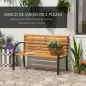 Banco de Jardín de Madera de 2 Plazas 122x60x83 cm con Respaldo y Apoyabrazos Listones y Marco de Acero Carga 220 kg Color Natur