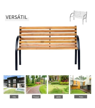 Banco de Jardín de Madera de 2 Plazas 122x60x83 cm con Respaldo y Apoyabrazos Listones y Marco de Acero Carga 220 kg Col