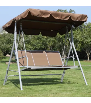 Columpio Jardín Exterior Balancín Jardín Exterior de 3 Plazas con Toldo Ajustable Respaldo Transpirable y Marco de Metal para Te