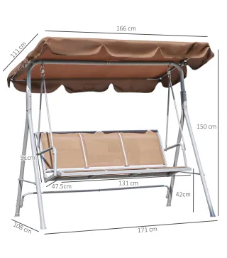 Balancín Jardín Exterior Columpio Exterior de 3 Plazas con Toldo Ajustable Respaldo Transpirable y Marco de Metal para T