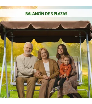 Balancín Jardín Exterior Columpio Exterior de 3 Plazas con Toldo Ajustable Respaldo Transpirable y Marco de Metal para T