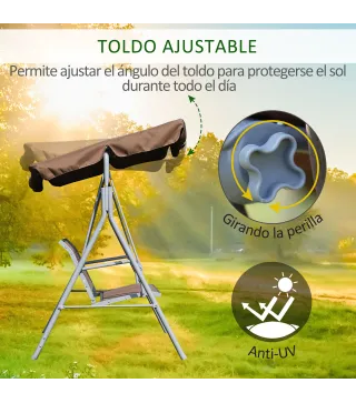 Balancín Jardín Exterior Columpio Exterior de 3 Plazas con Toldo Ajustable Respaldo Transpirable y Marco de Metal para T