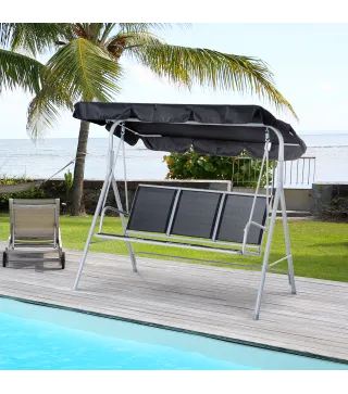 Columpio Jardín Exterior Balancín Jardín Exterior de 3 Plazas con Toldo Ajustable Respaldo Transpirable y Marco de Metal para Te