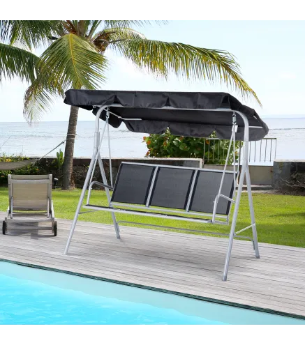 Columpio Jardín Exterior Balancín Jardín Exterior de 3 Plazas con Toldo Ajustable Respaldo Transpirable y Marco de Metal para Te