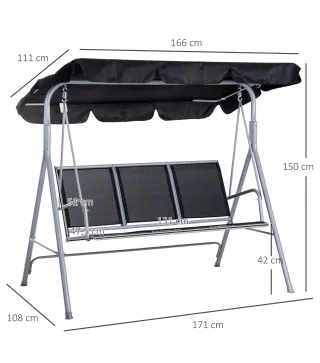 Balancín Jardín Exterior Columpio Exterior de 3 Plazas con Toldo Ajustable Respaldo Transpirable y Marco de Metal para T