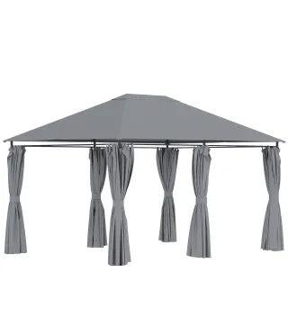 Cenador de Jardín 4x3 m con 6 Paredes Laterales 8 Orificios de Drenaje y Marco de Acero para Fiestas Patio Gris