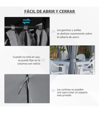 Cenador de Jardín 4x3 m con 6 Paredes Laterales 8 Orificios de Drenaje y Marco de Acero para Fiestas Patio Gris