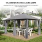 Cenador de Jardín 4x3 m con 6 Paredes Laterales 8 Orificios de Drenaje y Marco de Acero para Fiestas Patio Gris