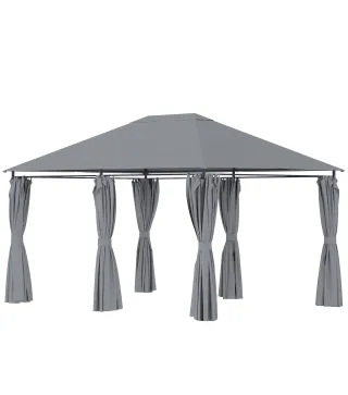 Cenador de Jardín 4x3 m con 6 Paredes Laterales 8 Orificios de Drenaje y Marco de Acero para Fiestas Patio Gris