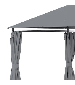 Cenador de Jardín 4x3 m con 6 Paredes Laterales 8 Orificios de Drenaje y Marco de Acero para Fiestas Patio Gris