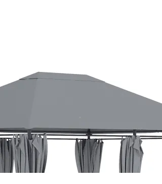 Cenador de Jardín 4x3 m con 6 Paredes Laterales 8 Orificios de Drenaje y Marco de Acero para Fiestas Patio Gris