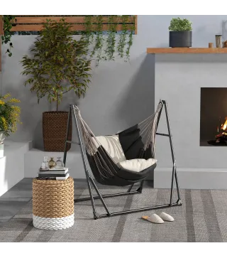 Soporte para Hamaca Plegable 2 en 1 Soporte para Silla Colgante con Estructura de Metal y Bolsa de Transporte Negro