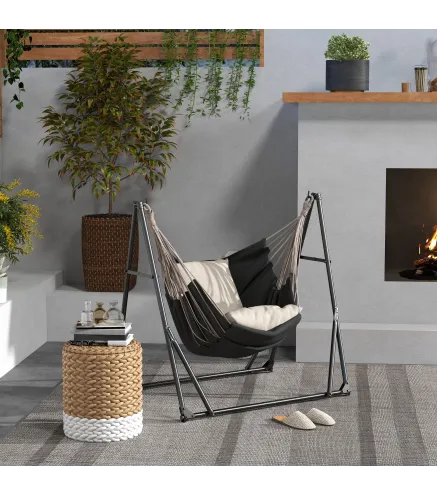 Soporte para Hamaca Plegable 2 en 1 Soporte para Silla Colgante con Estructura de Metal y Bolsa de Transporte Negro
