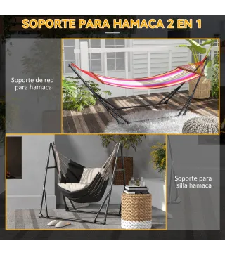 Soporte para Hamaca Plegable 2 en 1 Soporte para Silla Colgante con Estructura de Metal y Bolsa de Transporte Negro