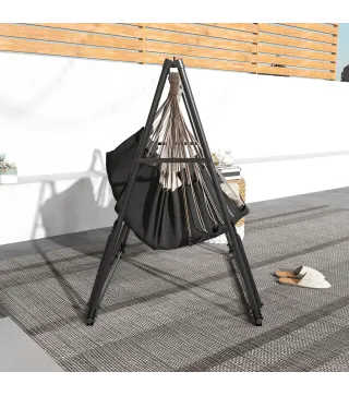Soporte para Hamaca Plegable 2 en 1 Soporte para Silla Colgante con Estructura de Metal y Bolsa de Transporte Negro