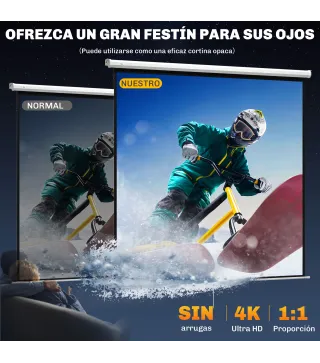 Pantalla de Proyector Manual 120 Pulgadas Pantalla de Proyección Portátil Formato 1:1 para Interior y Exterior Cine en C