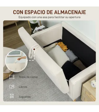Sofá de 2 Plazas con Espacio de Almacenamiento Patas de Madera Respaldo Capitoné 117x62x78 cm Crema