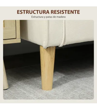 Sofá de 2 Plazas con Espacio de Almacenamiento Patas de Madera Respaldo Capitoné 117x62x78 cm Crema
