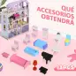 Casa de Muñecas Infantil con Muebles Casa de Muñecas de 4 Pisos con 13 Accesorios 60,5x30x80,5cm Rosa