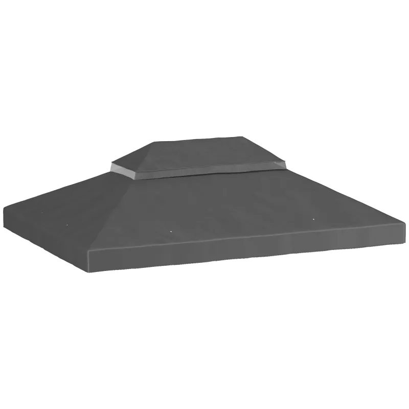 Lona de repuesto para pavellón tela de cenador 4x3 m, doble techo con orificios de drenaje, poliéster 370 g/m², Gris