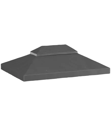 Lona de repuesto para pavellón tela de cenador 4x3 m, doble techo con orificios de drenaje, poliéster 370 g/m², Gris