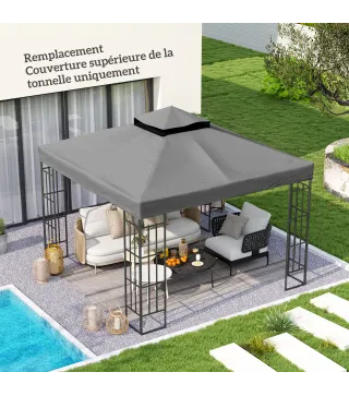 Lona para cenador 3x3 m lona de repuesto para cenador de 2 niveles protección UPF30+ agujeros de drenaje Gris oscuro