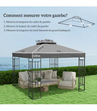 Lona para cenador 3x3 m lona de repuesto para cenador de 2 niveles protección UPF30+ agujeros de drenaje Gris oscuro