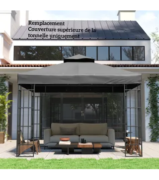 Lona para cenador 3x3 m lona de repuesto para cenador de 2 niveles protección UPF30+ agujeros de drenaje Gris oscuro